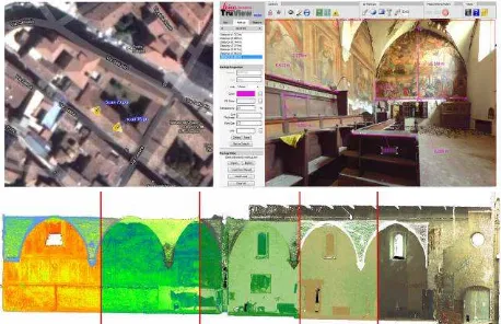 Figure 9. Browsing using spherical panoramas and screenshots of the web-based virtual tour created for the exploration of the areas and the consultation of additional metadata (software: Pano2VR, Tourweaver)