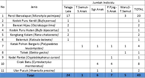Tabel 2. Jenis-jenis Herpetofauna Yang Ditemukan di CA Pulau Sempu (2011) 