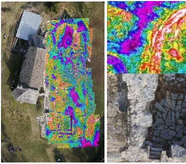 Fig. 11. RGB and thermal orthophoto for St. Pietro in Castello derived from an multi-image affine-based Least Squares adjustment (level 2)