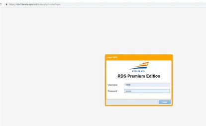 Gambar 2. Tampilan halaman login RDS  Adapun tahapan dalam mengakses aplikasi RDS sebagai berikut: 