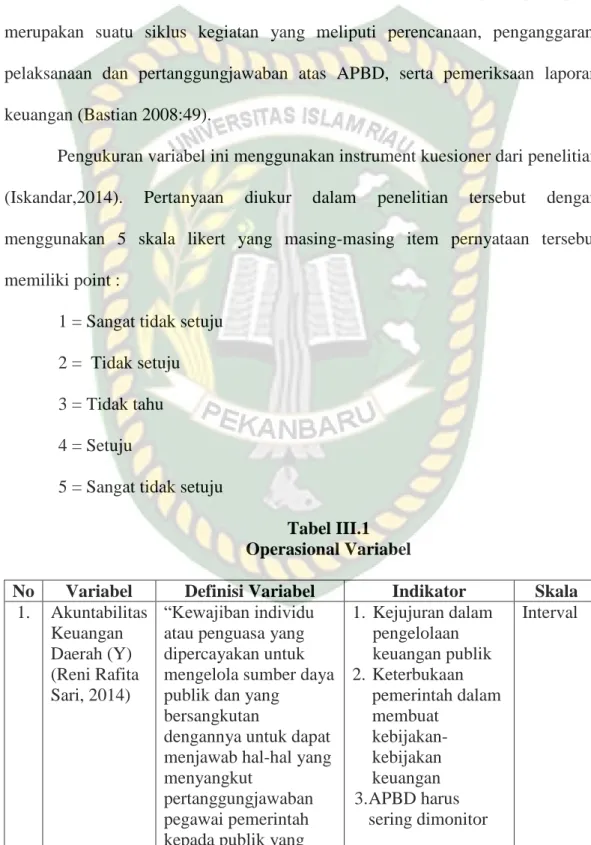 Tabel III.1  Operasional Variabel 