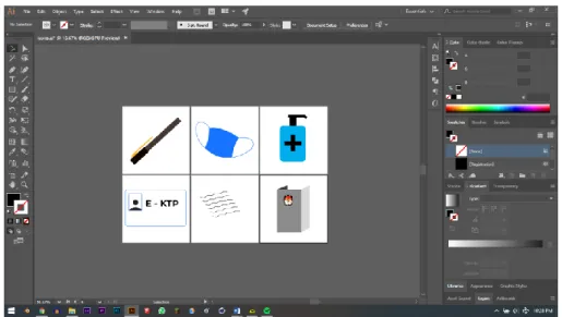 Gambar 1.8 desain icon kecil untuk poster protokol kesehatan dan  pemilu  menggunakan  Adobe  Illustrator  (sumber  :  screenshot  Pandu Pratama) 