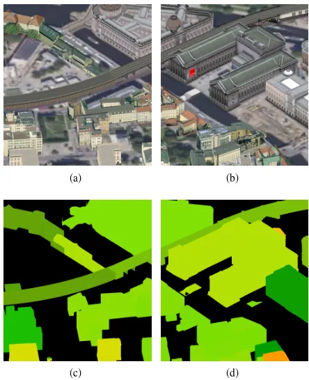 Figure 3: Examples for corresponding image tiles generated bythe tileable color (subﬁgure a) and b) ) and corresponding ob-ject map images (subﬁgure c) and d)