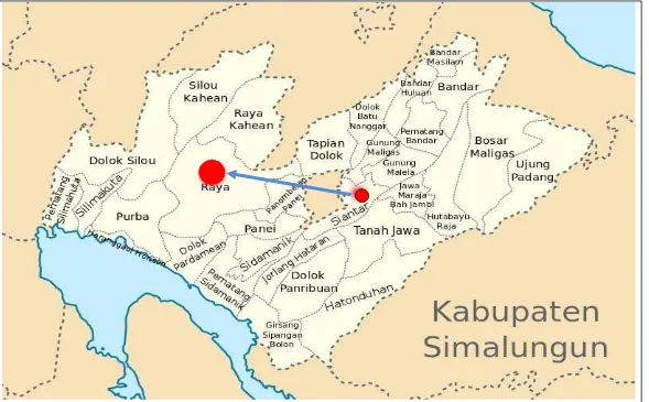 Gambar 4.1  Peta Kedudukan Kawasan Pamatang Raya dalam Lingkup Kabupaten Simalungun Sumber: Peta Kabupaten Simalungun, 2013 