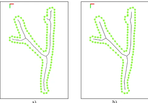 Figure 6. Component skeleton. a) Set of embedded Voronoi edges. b) Skeleton after applying filtering and smoothing