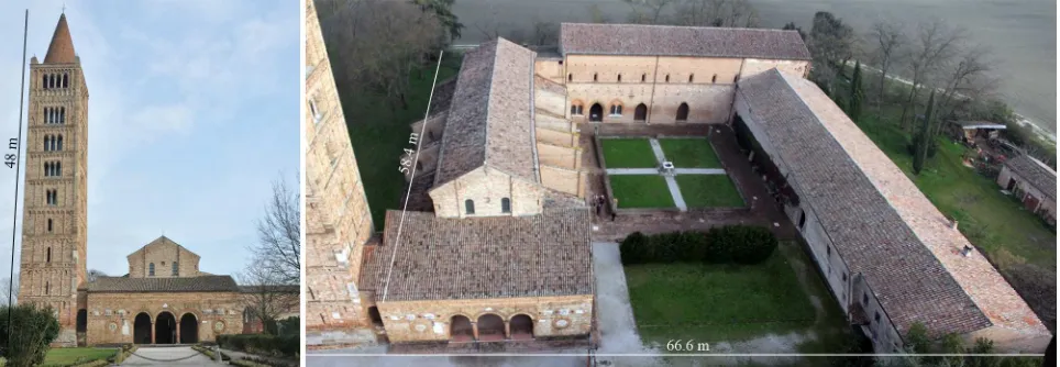Figure 1. Images of the whole Abbey complex and its consistency. 