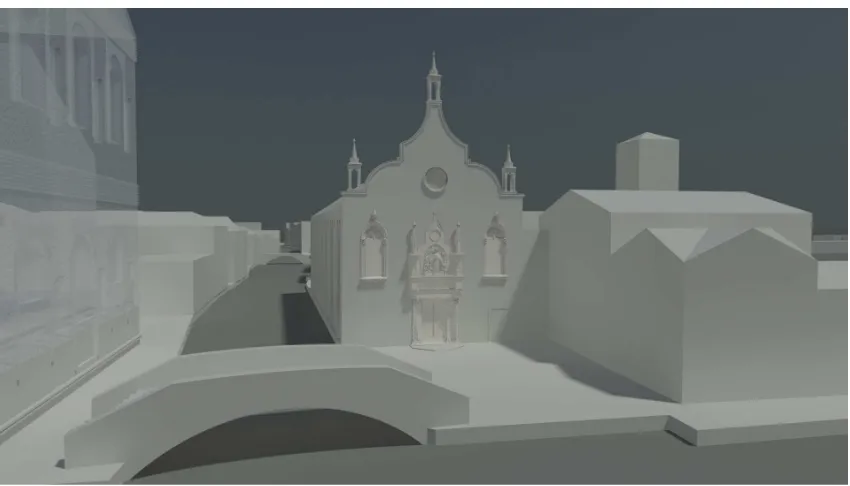Figure 10: the virtual modelling of the second façade appearance from the XVth to the XVIIth century 
