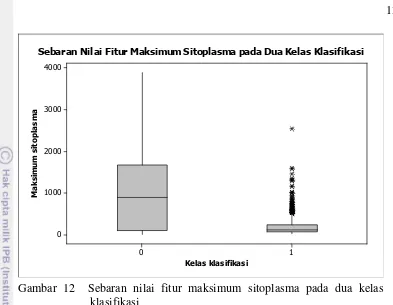 Gambar 12  Sebaran nilai fitur maksimum sitoplasma pada dua kelas 
