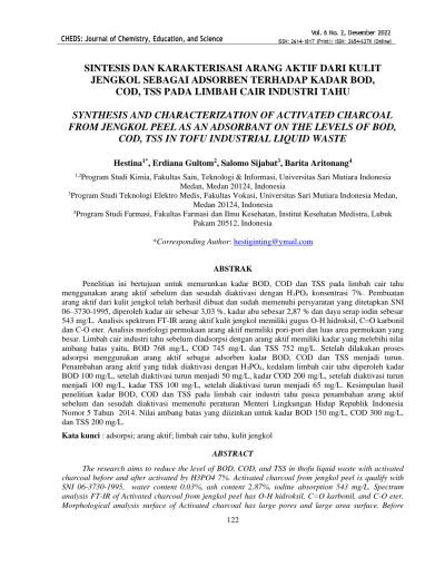 Sintesis Dan Karakterisasi Arang Aktif Dari Kulit Jengkol Sebagai