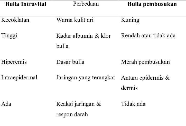 Tabel 2.1. Perbedaan bulla intravital dan bulla pembusukan
