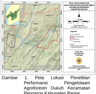 Gambar  1.  Peta  Lokasi  Penelitian  Performansi  Pengelolaam  Agroforestri  Dukuh  Kecamatan  Pengaron Kabupaten Banjar 