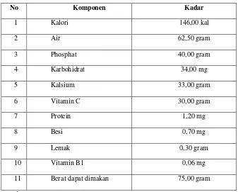 Tabel 2.11. Kandungan gizi pada singkong (per 100 gram) 
