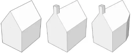 Figure 1. 3D building model with a chimney and a cropped side as two added details  