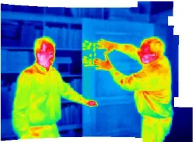 Figure 5: Captured thermal information for the planar testﬁeldwith lamps. The distortion of the thermal infrared image is clearlyvisible.