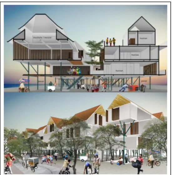 Gambar 2.9 Potongan Bangunan dan Visual 3D Kampung Akuarium  Sumber : facebook.com/andesh.tomo diakses pada 29/10/2017 