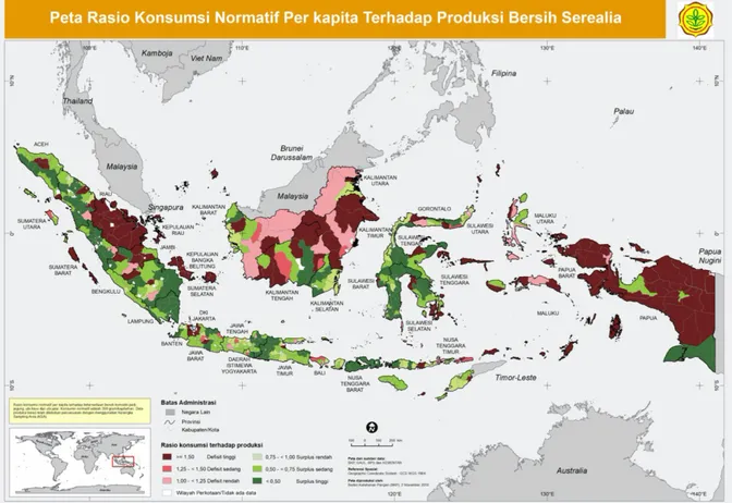 Gambar 2.  Peta Indeks Konsumsi Serealia per Kabupaten dan Kota 2019. 7