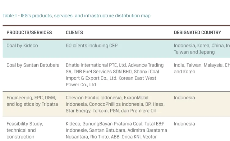 Table 1 - IEG’s products, services, and infrastructure distribution map