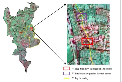 Figure 10: Village boundary (derived from cadastral map) overlaid on HRSI 