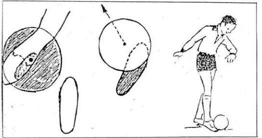 Gambar 1. Menggiring Bola dengan Kura-kura Kaki Bagian Dalam (Soekatamsi, 1988: 160) 