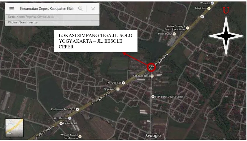 Gambar 1.1 Lokasi Simpang Tiga Jl. Solo Yogyakarta – Jl. Besole Ceper