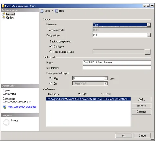 Gambar 3. Membuat backup dengan menggunakan SSMS 