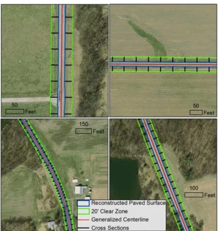 Figure 5. Samples from the 20 ft clear zone and the cross sections along the roads  