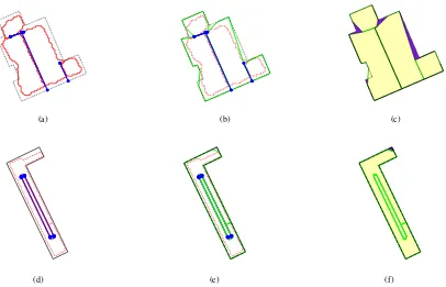 Figure 10. 2D representation of building outline and bordering roof polygons of two buildings of the data set Meppen