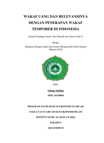 Wakaf Uang Dan Relevansinya Dengan Penerapan Wakaf Temporer Di ...