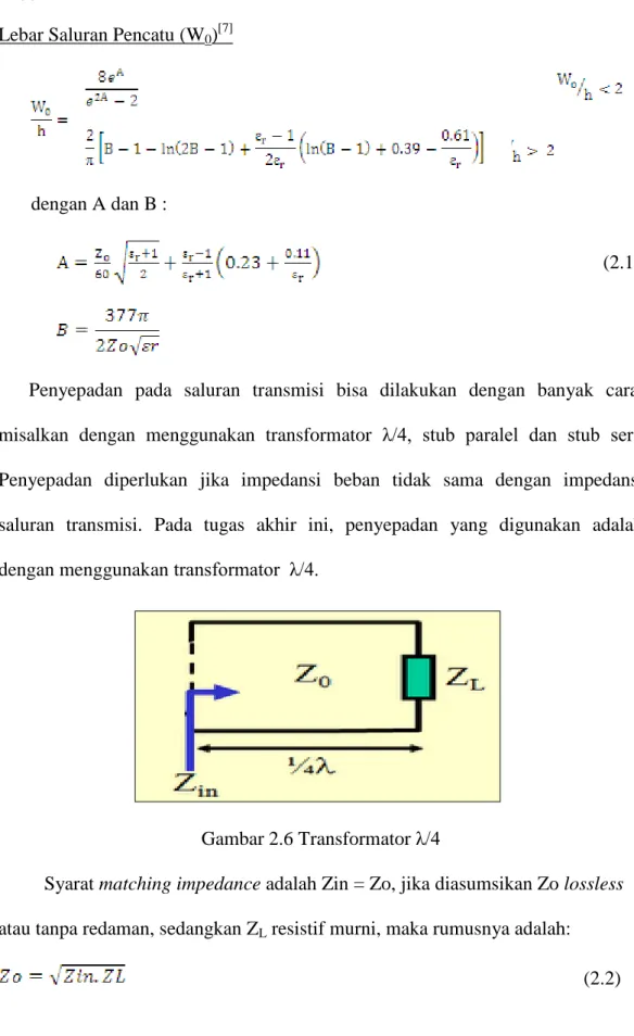 Gambar 2.6 Transformator λ/4 