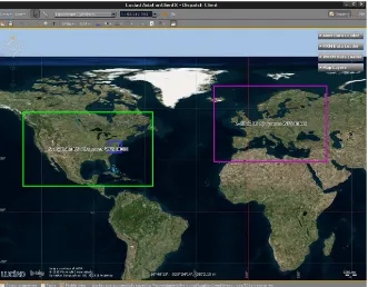 Figure 10 – The Luciad Aviation Client showing the geographic boundaries of a number of Aviation WFS data sources provided by the other participants