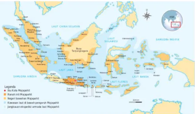 Gambar 3. Peta wilayah kekuasaan kerajaan Majapahit 