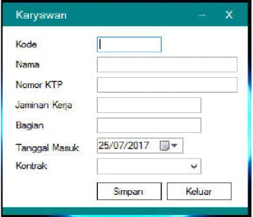 Gambar 9 Desain Form Karyawan  e.  Cek 