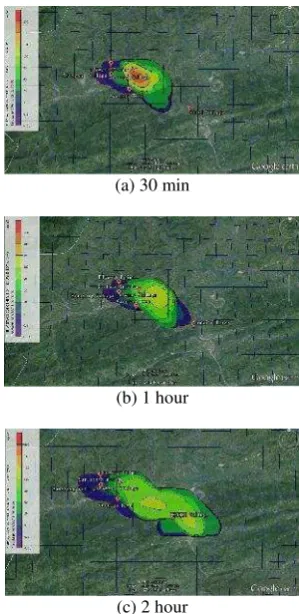 Figure 6 demonstrates the concentration distribution map of thefirst 30 min, 1 hour and 2 hour.