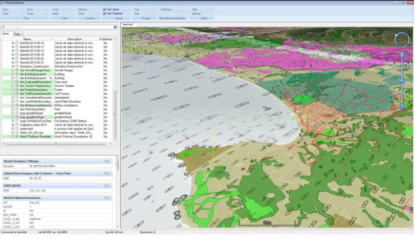 Figure 2. The OWS Client with topographic data from the DGIWG WFS overlaid on maritime data from the UK MOD WMS 