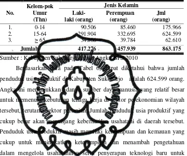 Tabel 6. Komposisi Penduduk Kabupaten Sukoharjo Menurut Umur dan Jenis Kelamin Tahun 2009 