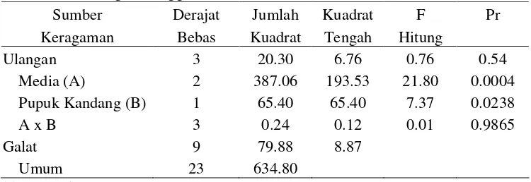 Tabel 3. Sidik Ragam Tinggi Tanaman 3 MST 