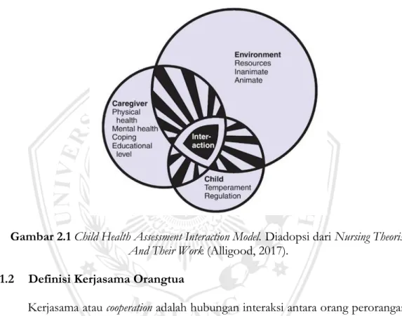 Gambar 2.1 Child Health Assessment Interaction Model. Diadopsi dari Nursing Theorist  And Their Work (Alligood, 2017)