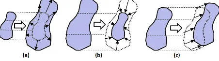 Figure 3. Change pattern: (a) Growth (expansion), (b) Shrinkage(contraction), (c) Drift