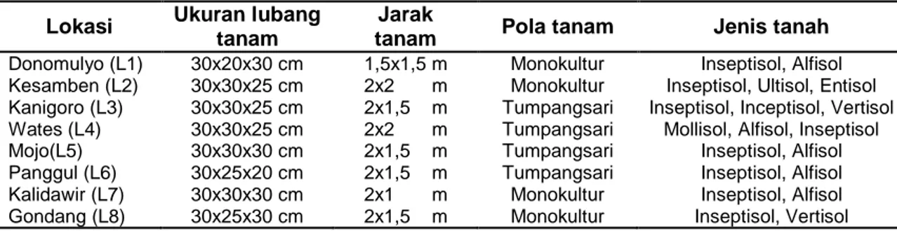 Tabel  8  Ukuran  Lubang  Tanam,  Jarak  Tanam,  Pola  Tanam  dan  Jenis  Tanah  Pada  Tanaman  Sengon Setelah Ditanam Ke Lapang 