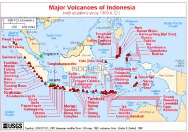 Gambar 3.10. Peta gunung api besar Indonesia (Major Volcanoes Indonesia) dari USGS yang bersumber dari Direktorat Vulkanologi (PVMBG sekarang)