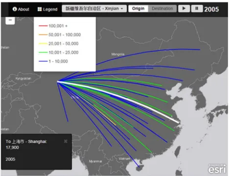 Figure 7a Migration out from Xinjiang to Shanghai in 2000 