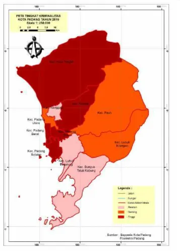 Figure 7. Map of Crime Rate of Padang City 2016Source: Data Analysis Based on the news of Pos Metro Padang Newspaper 2016