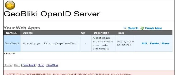 Figure 14, Create a new Web Application Entry on the OpenID Server 