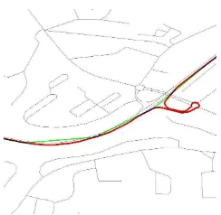 Figure 1 Probe vehicle and its true path and road network 