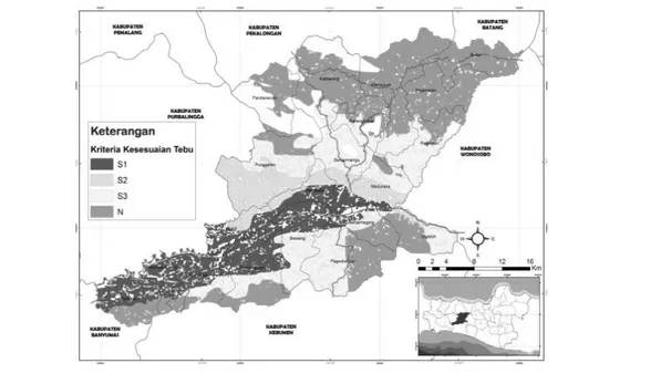 Gambar 6. Peta Kesesuaian Lahan Tanaman Tebu di Kabupaten Banjarnegara 