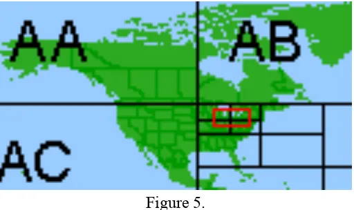Figure 5.  The red box represents a spatial query window or area of interest.  The box overlaps the 