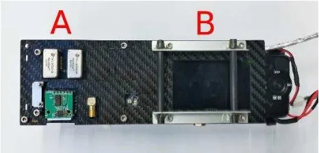 Figure 3. Camera sensor head; A – Redundant IMU, B – Sony NEX 5R camera 