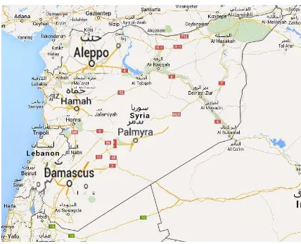 Figure 1. Syria Damascus, Shabba, Bosra, Hamah, Palmyra and Aleppo are the visited cities 