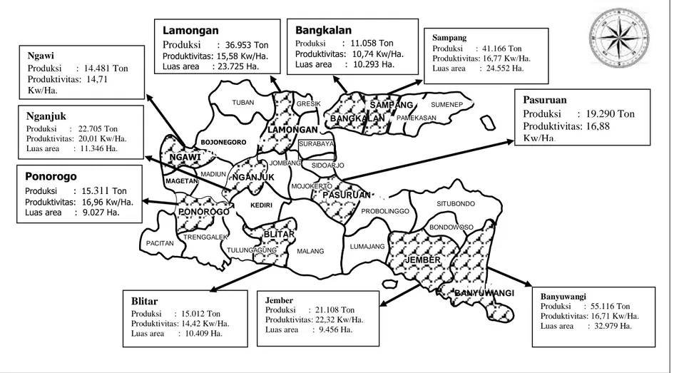 Gambar 1. Sepuluh Kabupaten Sentra Kedelai di Provinsi Jawa Timur