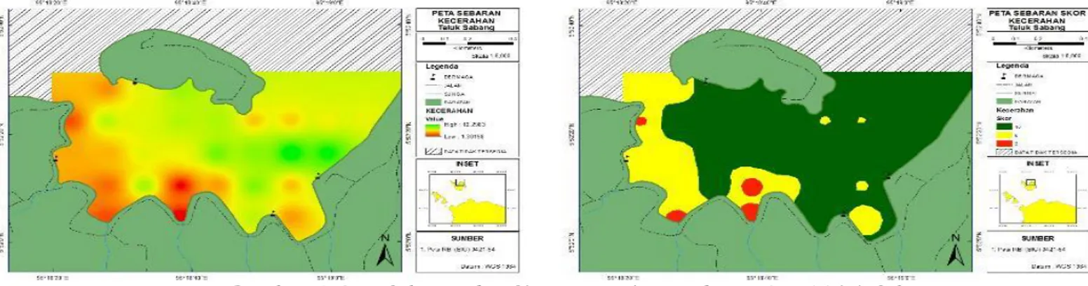 Gambar 5. Peta Sebaran dan Skor Kecerahan pada perairan Teluk Sabang 